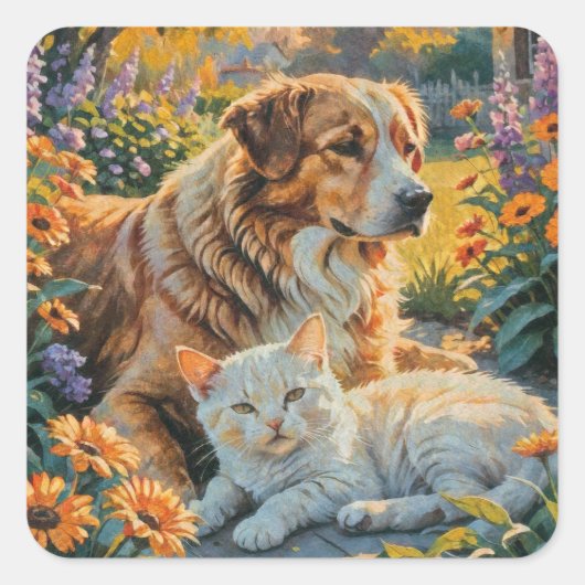 犬と猫 スクエアシール (正面)