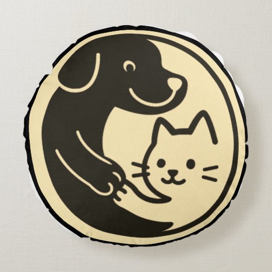 犬と猫 ラウンドクッション (正面)