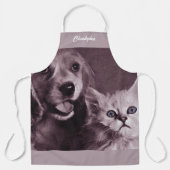 犬と猫，見上げパーソナライズされた エプロン (正面)