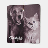 犬と猫,見上げパーソナライズされた セラミックオーナメント (左)
