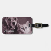 犬と猫，見上げパーソナライズされた ラゲッジタグ (正面横)