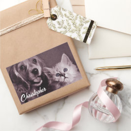 犬と猫,見上げパーソナライズされた 長方形シール