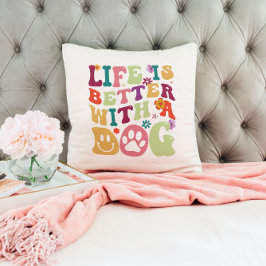 犬と生活が良い – カラフルグルービーデザイン クッション
