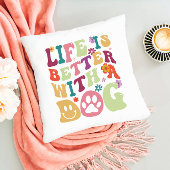 犬と生活が良い – カラフルグルービーデザイン クッション