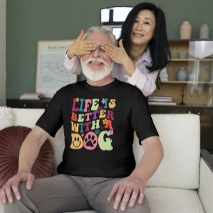 犬と生活が良い – カラフルグルービーデザイン トライブレンドTシャツ