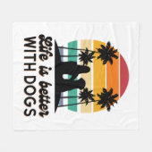 犬と生活はレトロサンセットウーマンとDoより良い フリースブランケット (正面(横))