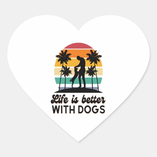 犬と生活はレトロサンセットマンと犬の方が良い ハートシール (正面)