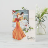 犬と窓のヴィンテージクリスマスガール シーズンカード (スタンド正面)