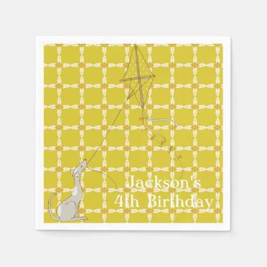 犬と緑の子供の誕生日パーティーのナプキン スタンダードカクテルナプキン (正面)