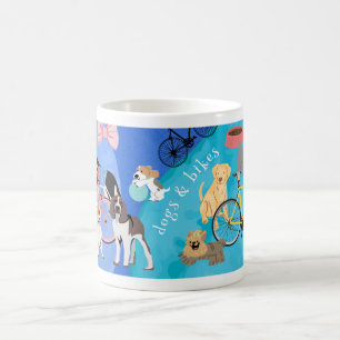 犬と自転車でよくはしゃぐ自転車を操る コーヒーマグカップ