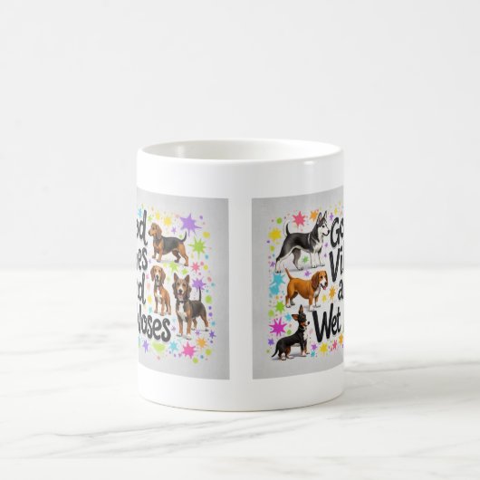 犬と良いバイブとウェットノーズのドードルよくはしゃぐズ コーヒーマグカップ (中央)