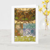 犬と花のアールヌーボースタイルミュシャ カード (黄色い花)
