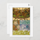 犬と花のアールヌーボースタイルミュシャ ポストカード (正面/裏面)