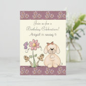 犬と花の誕生日招待状のための女の子 招待状 (スタンド正面)