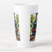 犬と蒸気機関車の出会い カフェラテマグ (正面)