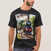 犬と蒸気機関車の出会い Tシャツ (正面)