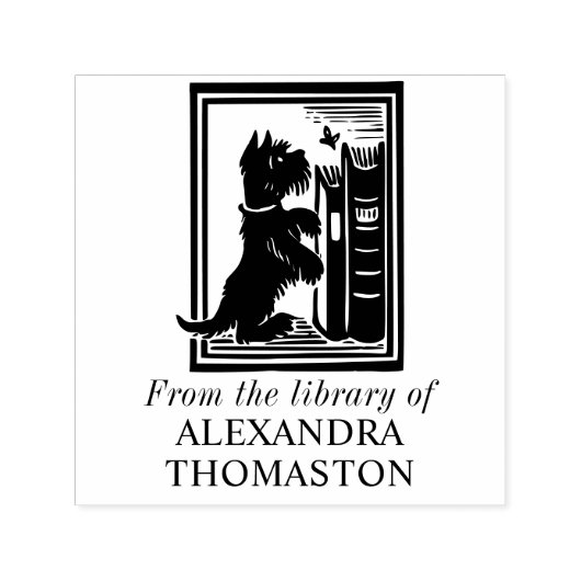 犬と蝶のライブラリー ブック ネーム セルフインキングスタンプ (デザイン)