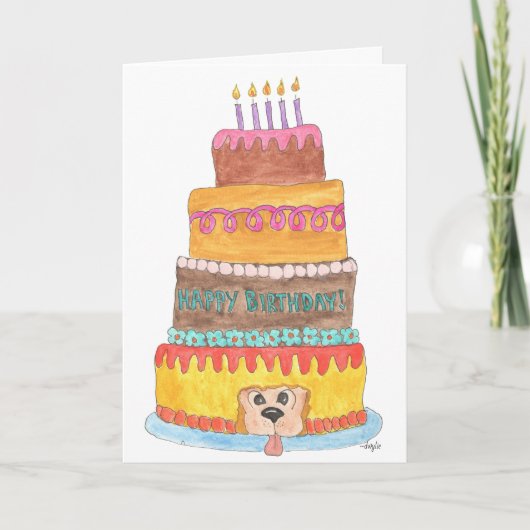 犬と誕生日ケーキ シーズンカード (正面)