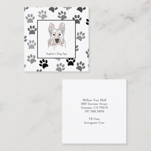 犬と足の柄の犬グルーミングスパ事業 スクエア名刺 (正面/裏面)