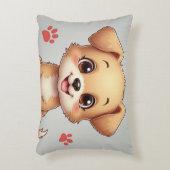 犬と足跡の付いた枕 アクセントクッション (正面(垂直))