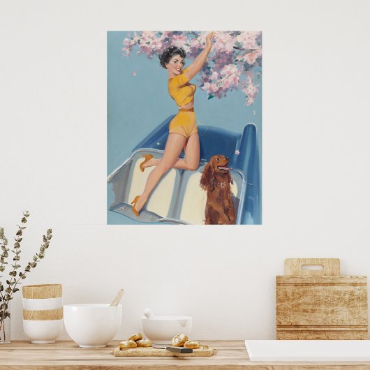 犬と車の中でポーズを取る ポスター (キッチン)