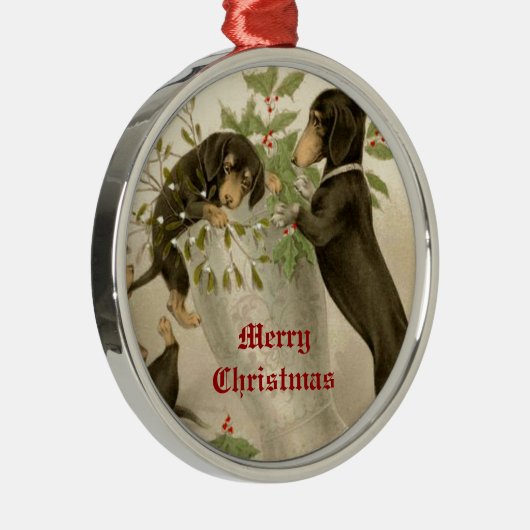 犬と遊クリスマスミスタントー&神聖なベリー メタルオーナメント (右)