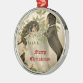 犬と遊クリスマスミスタントー&神聖なベリー メタルオーナメント (左)