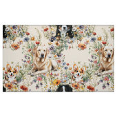 犬と野の花のシームレスなリピートパターン ファブリック (ファットクウォーター)