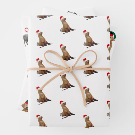犬と野生動物のクリスマスラッピングシート ラッピングペーパーシート (インサイチュ)