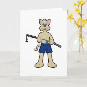 犬と釣り竿と魚の釣り カード (黄色い花)