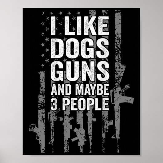 犬と銃と多分3人好き アメリカ国旗 P ポスター (正面)