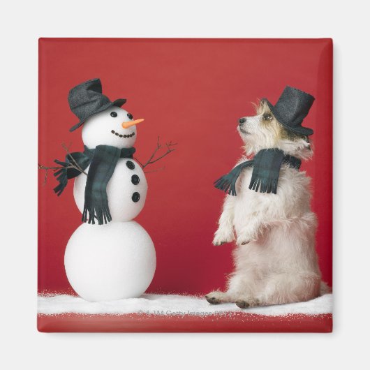 犬と雪だるま マグネット (正面)
