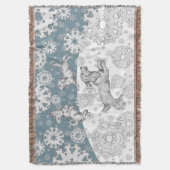 犬と雪の結晶ブルーホワイト冬のおもしろいクリスマス スローブランケット (正面縦)