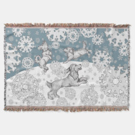 犬と雪の結晶ブルーホワイト冬のおもしろいクリスマス スローブランケット