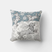 犬と雪片ペット青い白い冬のクリスマス クッション (正面)