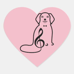 犬と音楽の音符 ハートシール