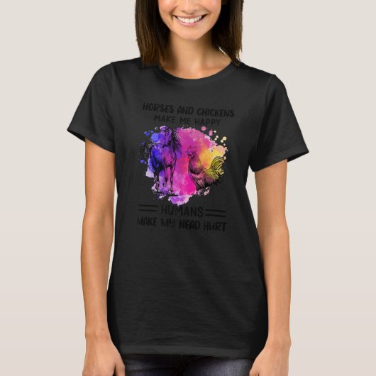 犬と馬が私を幸せにする人間が私の頭 Tシャツ (正面)