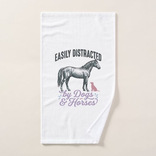 犬と馬に気を取られがち Tシャツ デザイン ハンドタオル (ハンドタオル)