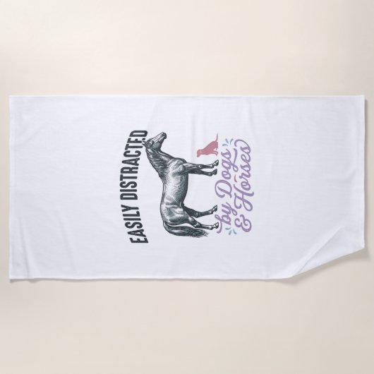 犬と馬に気を取られがち Tシャツ デザイン ビーチタオル (正面)