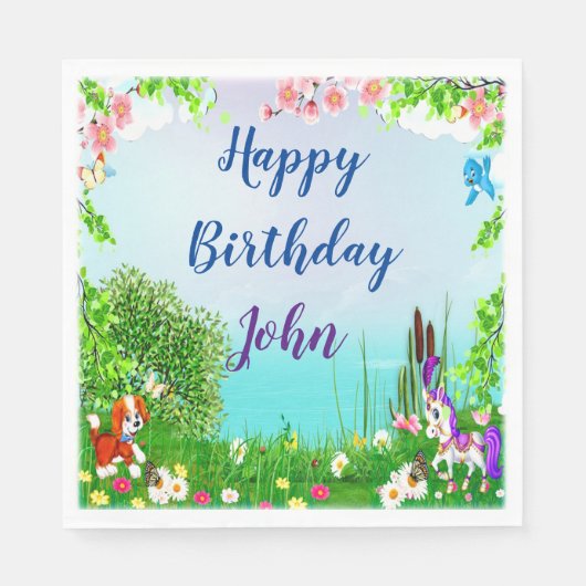 犬と馬の誕生日パーティー スタンダードランチョンナプキン (正面)