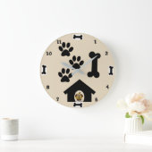 犬と骨の丸い壁時計 ラージ壁時計 (ホーム)