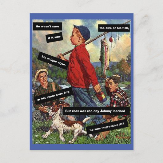 犬と魚釣り-ヴィンテージおもしろい – 印象的なAF ポストカード (正面)