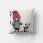 犬と3Dニット帽をかぶった少女 クッション (裏面)