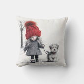 犬と3Dニット帽をかぶった少女 クッション (正面)