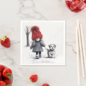 犬と3Dニット帽をかぶった少女 スタンダードカクテルナプキン (インサイチュ)