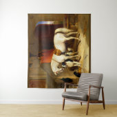 犬と《鳥》ハヤブサを安定させた白馬 タペストリー (インサイチュ)