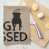 "犬によって賛美される"ピット・ブルの天使の台所タオル キッチンタオル (四つ折り)