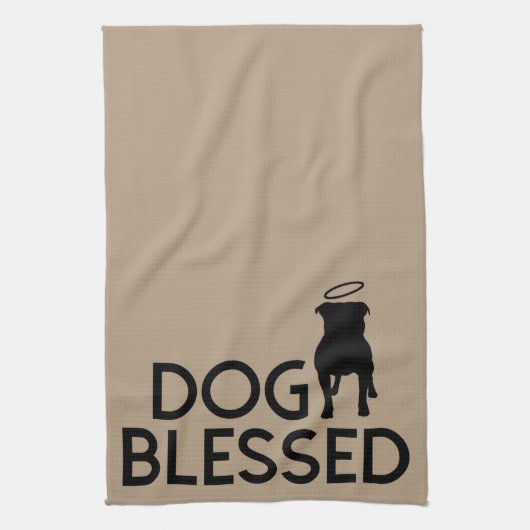 "犬によって賛美される"ピット・ブルの天使の台所タオル キッチンタオル (縦)