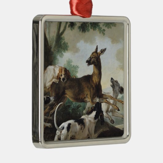 犬によって追跡されるシカ1725年 メタルオーナメント (右)