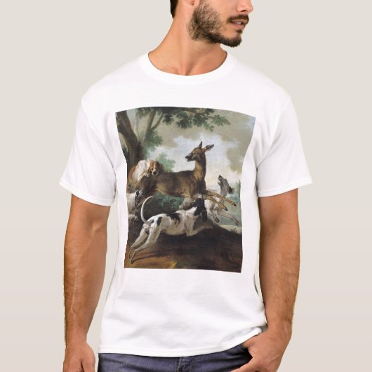 犬によって追跡されるシカ1725年 Tシャツ (正面)